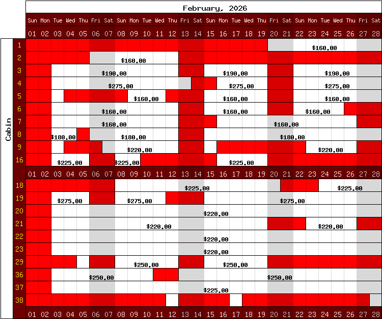 Happy Camp Hideaway February, 2026 availability chart