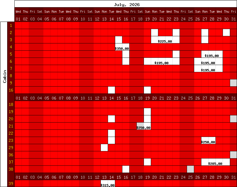 Happy Camp Hideaway July, 2026 availability chart