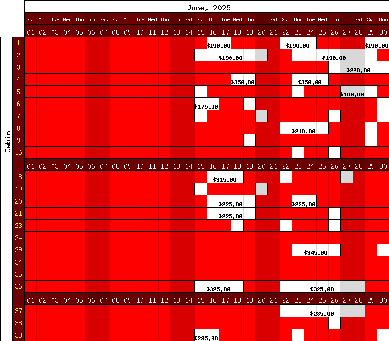 Happy Camp Hideaway June, 2025 availability chart