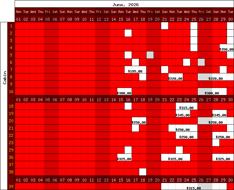 Happy Camp Hideaway June, 2026 availability chart