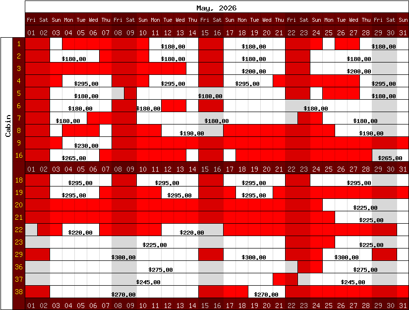 Happy Camp Hideaway May, 2026 availability chart