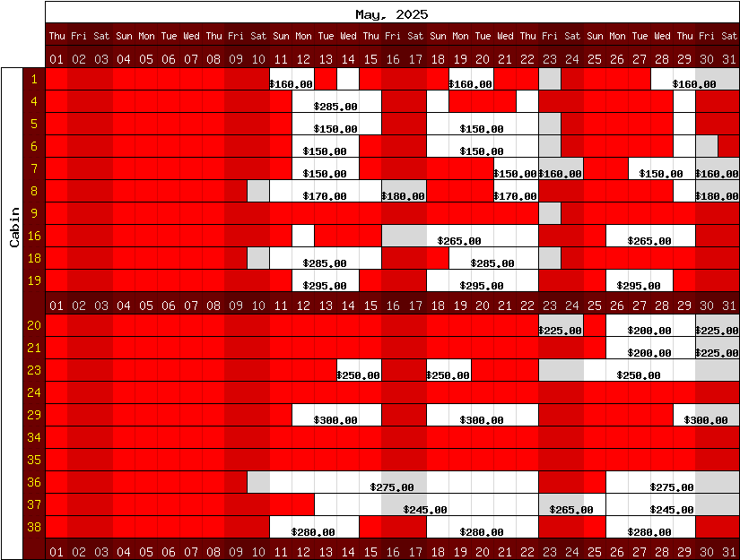 Happy Camp Hideaway September, 2023 availability chart