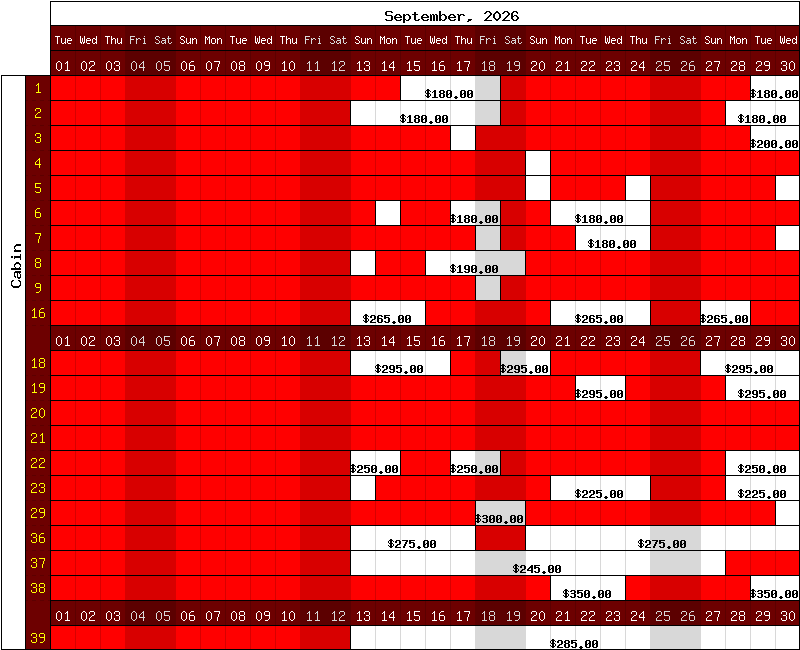 Happy Camp Hideaway September, 2026 availability chart